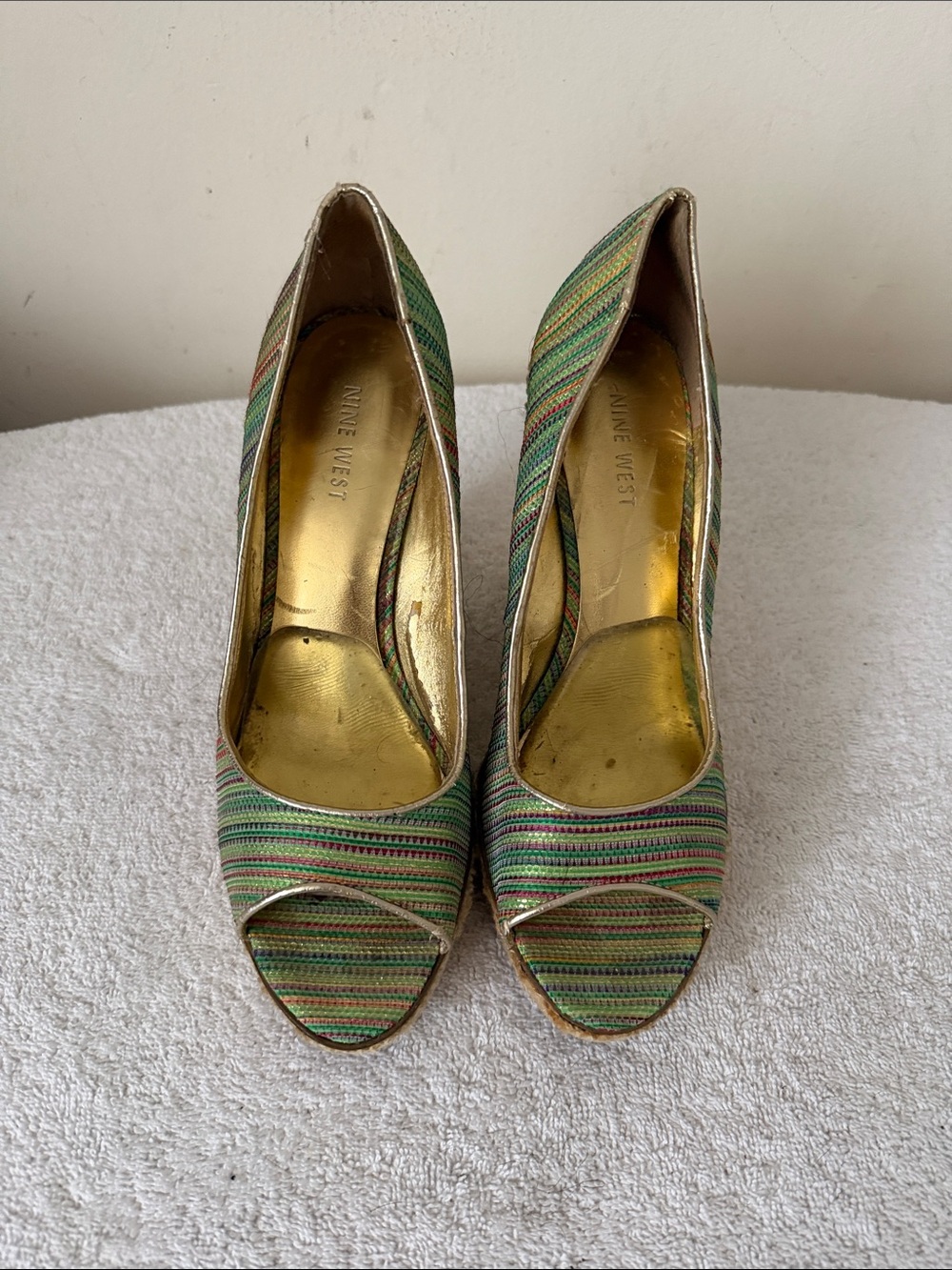 Nine West Multicolor Striped Peep-Toe Heels